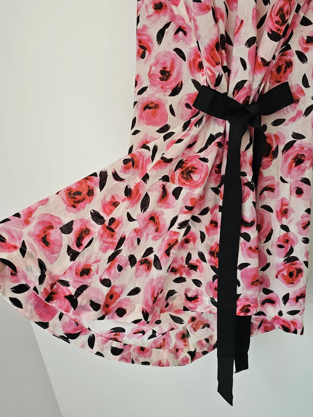 Kate Spade Pink Floral Sleeveless High-Low Dress with Black Waist Tie